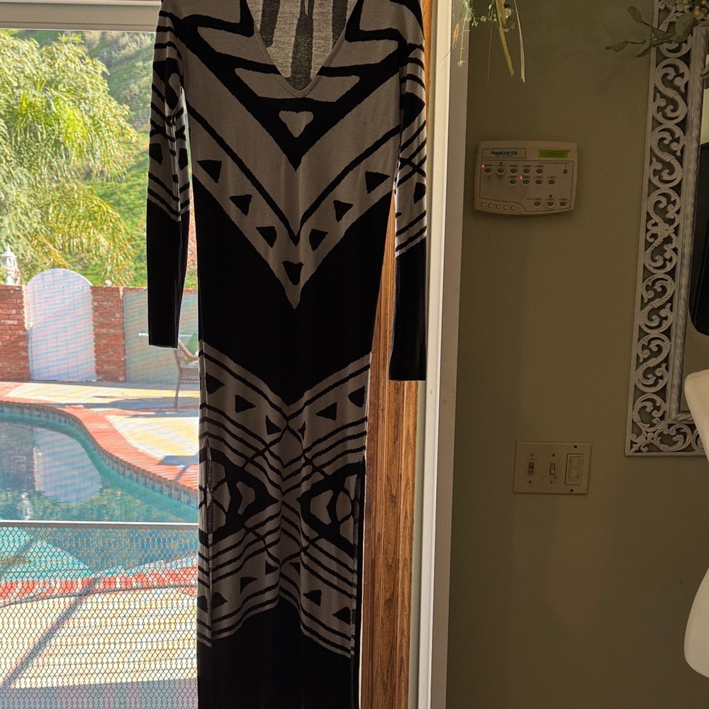 Free People Black and Gray Long Sleeve SweaterDress